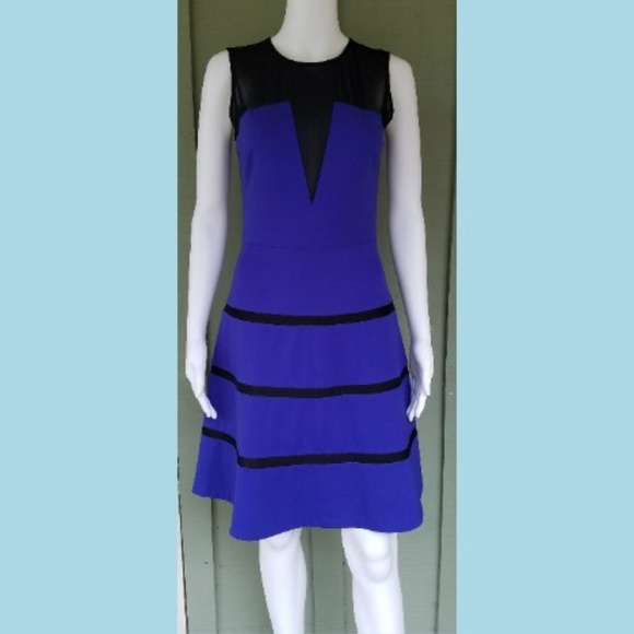 ERIN FETHERSTON Hanna Blue Black Fit Flare Dress - Picture 2 of 6